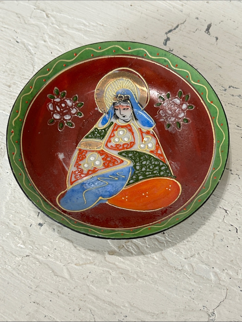 Hand-Painted Green & Red Decorative Home Art Plate